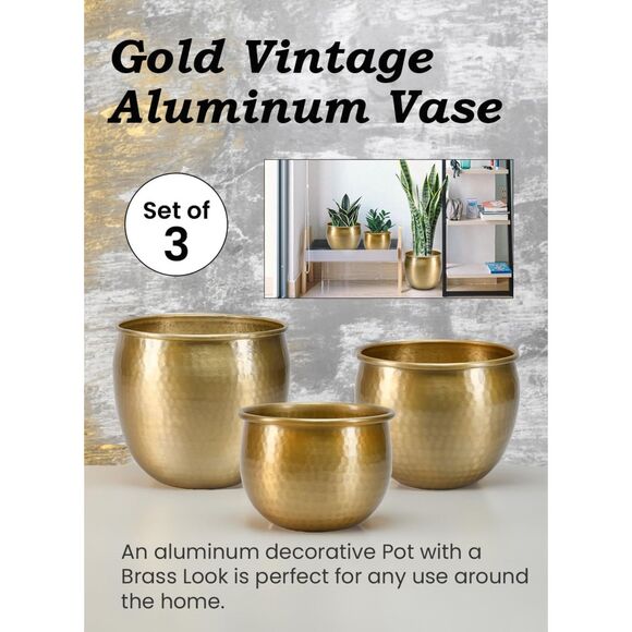 Serene Spaces Living Gold Brass Look Small Medium & Large Vintage Aluminum Vase - Picture 5 of 5